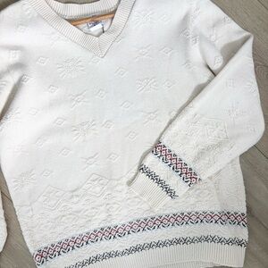 Vintage Snowflake Cotton V Neck Sweater Womens' Small/Medium